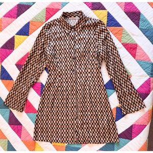 Abercrombie Fitch Checkerboard Print Long Sleeve Button Up Shirt Dress Size S